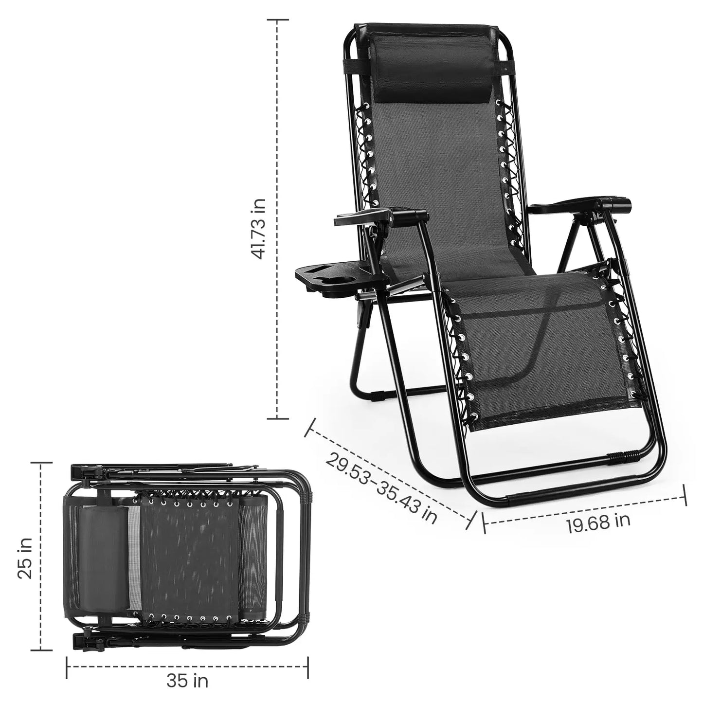 JHK Zero Gravity Portable Outdoor Recliner With Cup Holder
