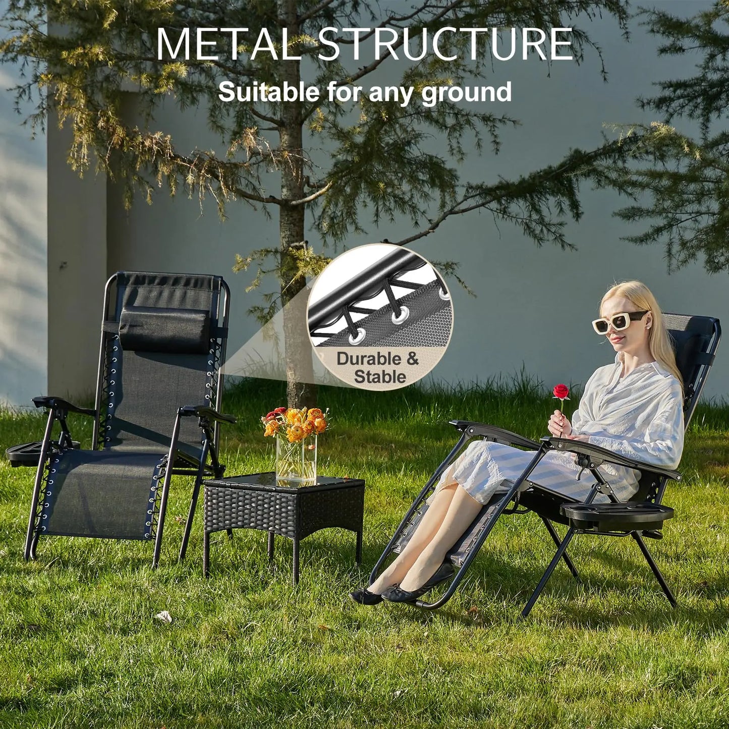 JHK Zero Gravity Portable Outdoor Recliner With Cup Holder