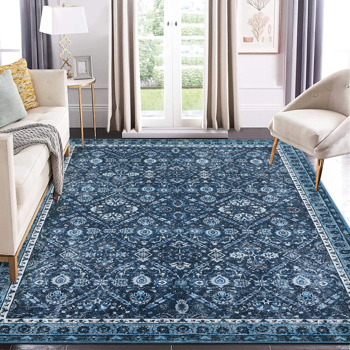 Washable Non Slip Moroccan Trellis Rug for Living Room