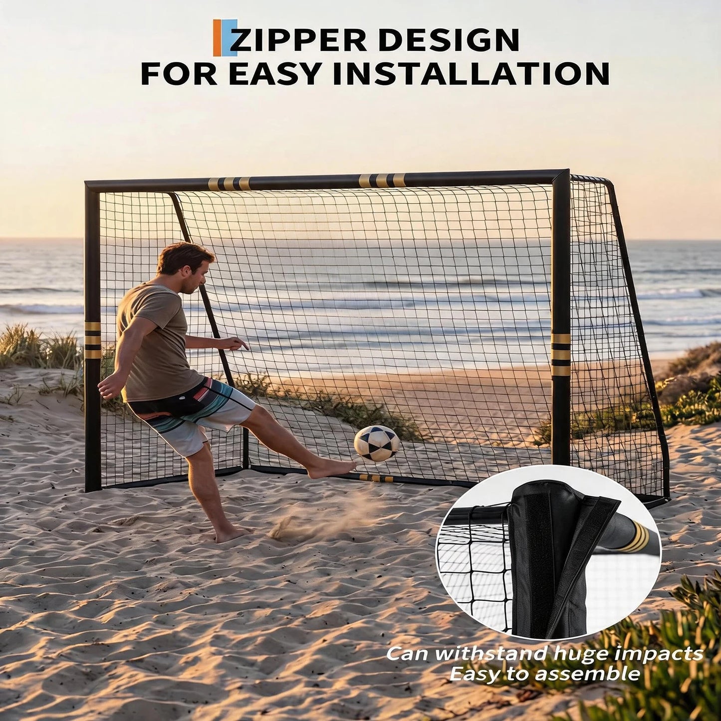 HiMISS Heavy Duty Steel Backyard Soccer Goal With Padded Posts