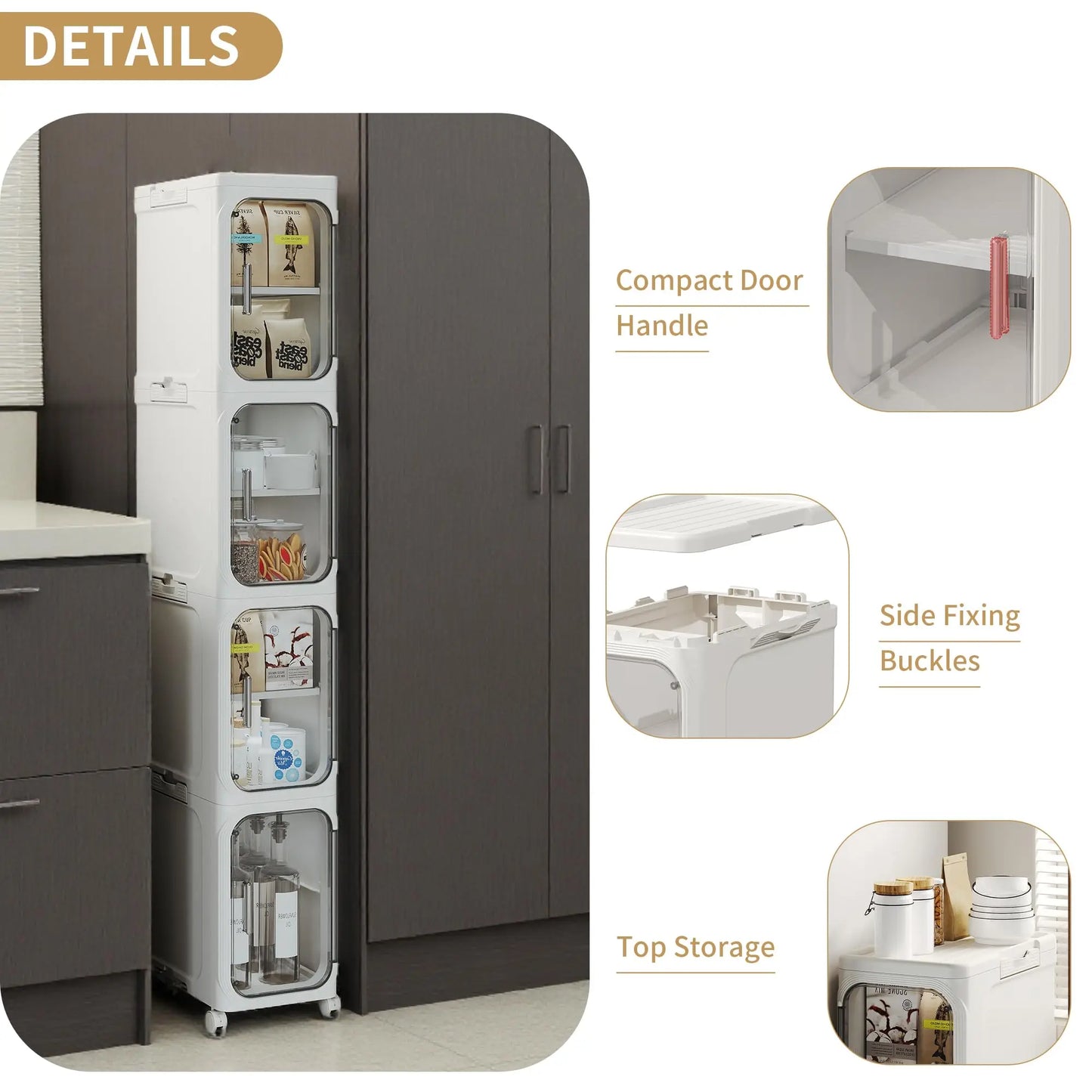 4-Tier Narrow Rolling Plastic Storage Cabinet With Flip Doors