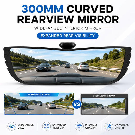 Universal 300mm Curved Wide Angle Interior Rearview Mirror With Clear Panoramic View