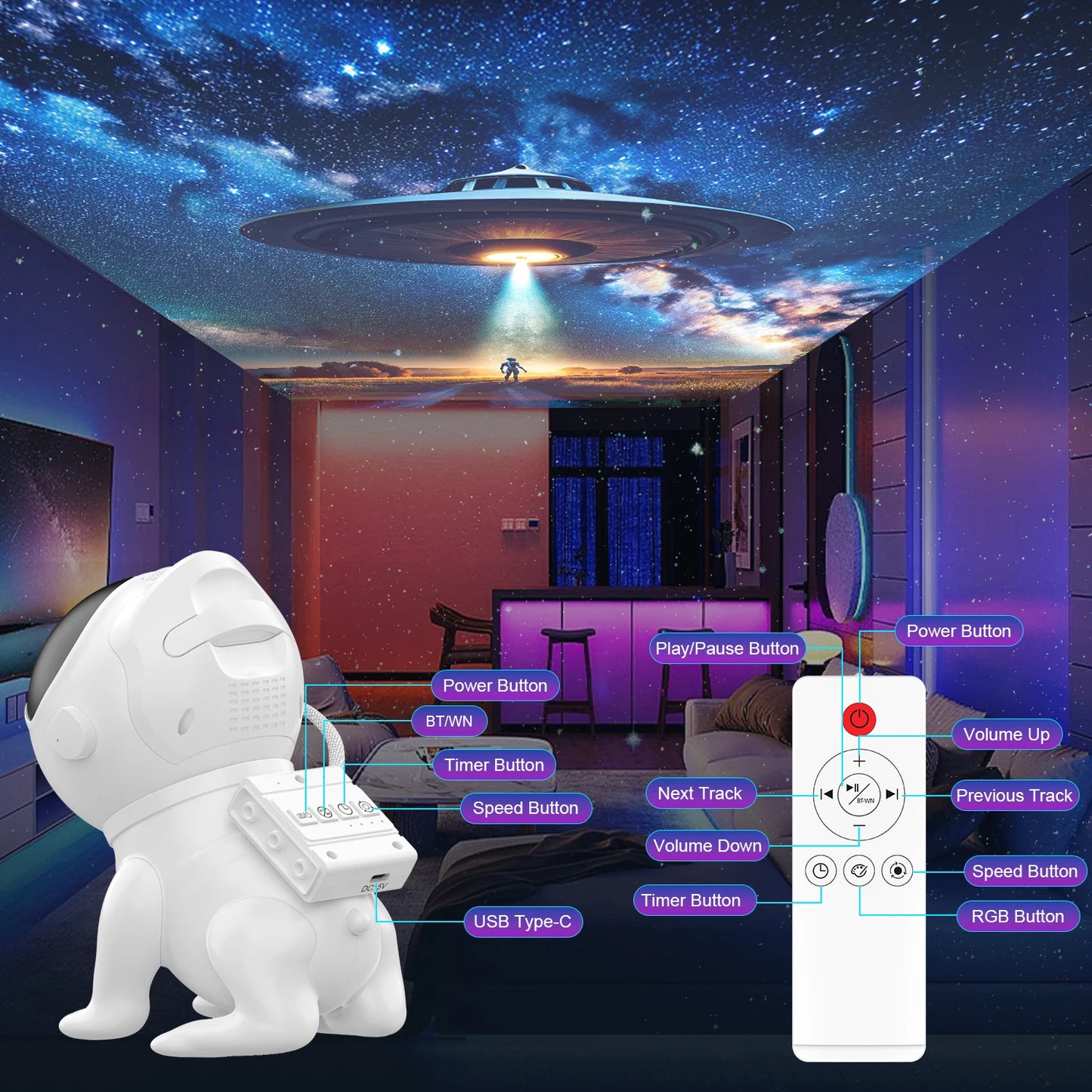 Ausyle Star Projector Night Light With 13 Galaxy Discs For Bedroom Decor