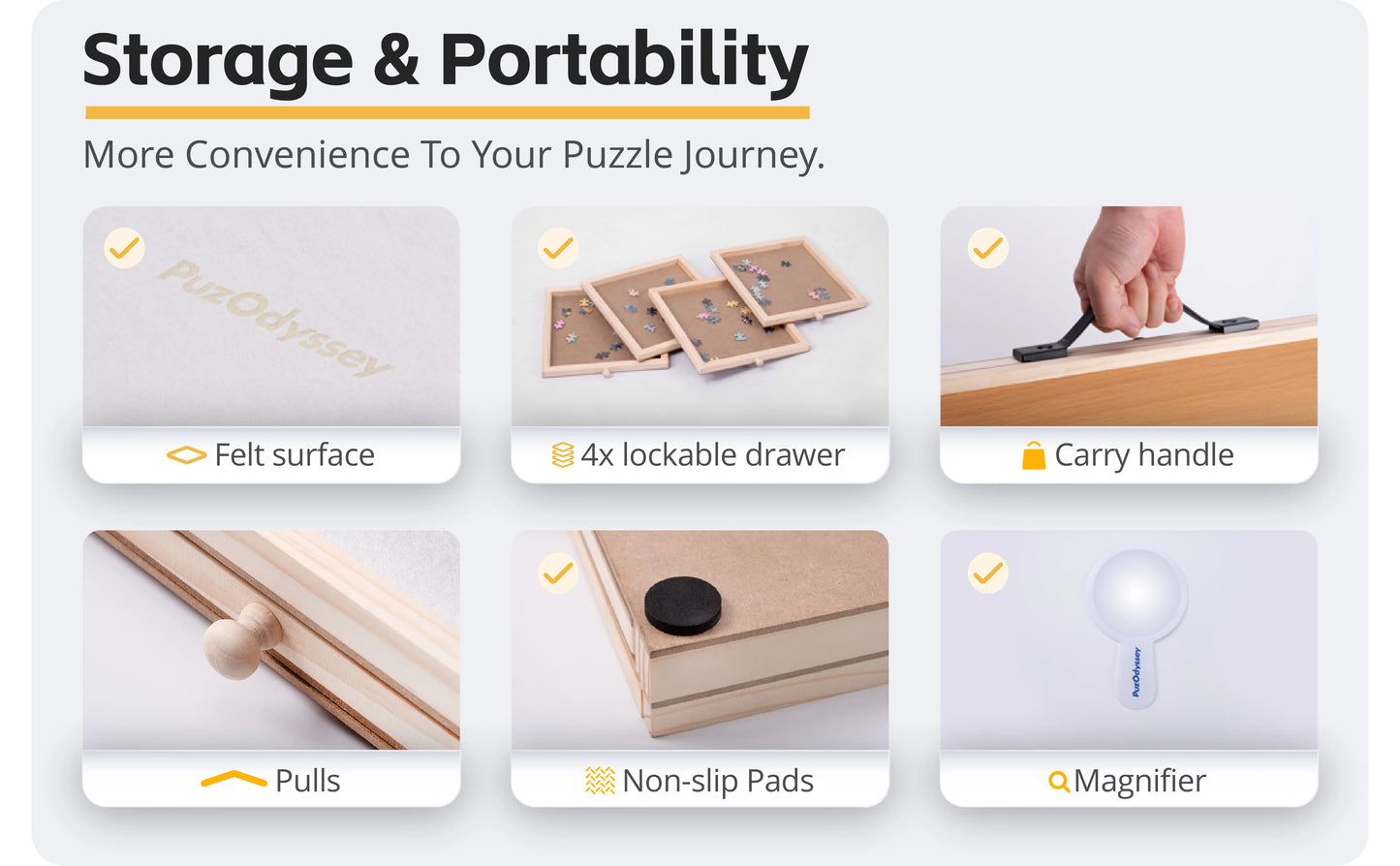 Rotating Tilting Puzzle Board With Wooden Storage Drawers And Mats