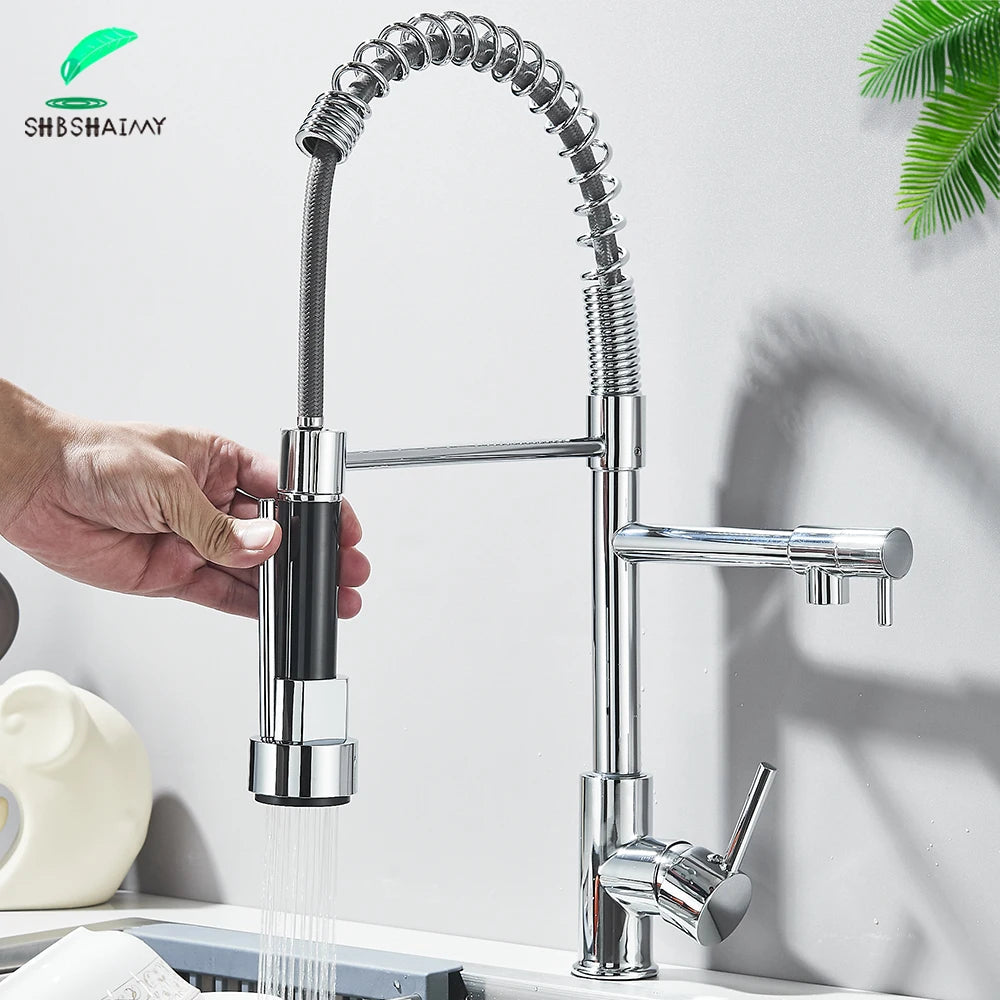Shbshaimy Rose Gold Chrome Deck Mount Pull Down Kitchen Faucet