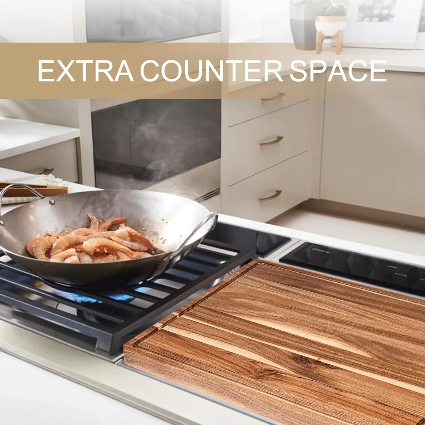 TWISTER.CK Extra Large Reversible Wood Cutting Board With Juice Groove And Handle 24 Inch