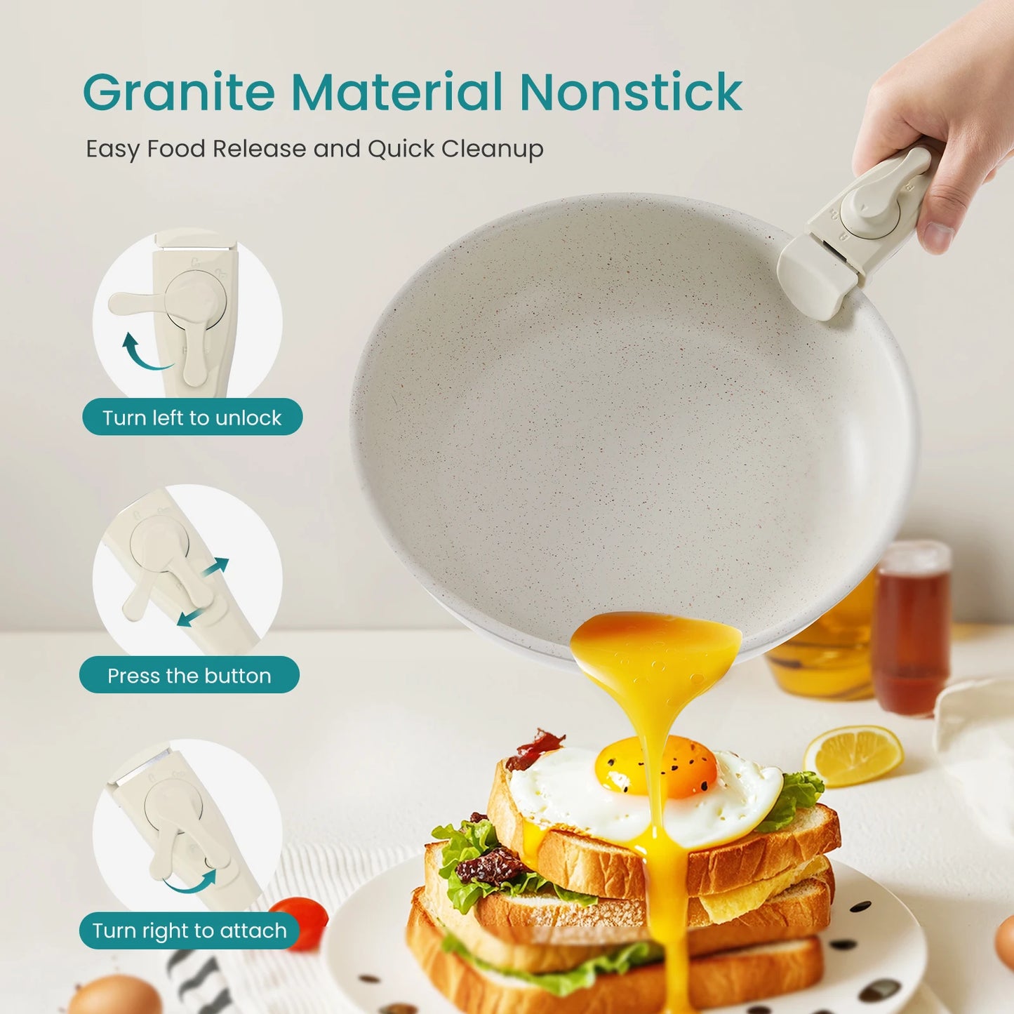 Jhk 12 Piece Granite Nonstick Pots And Pans Set With Detachable Handle
