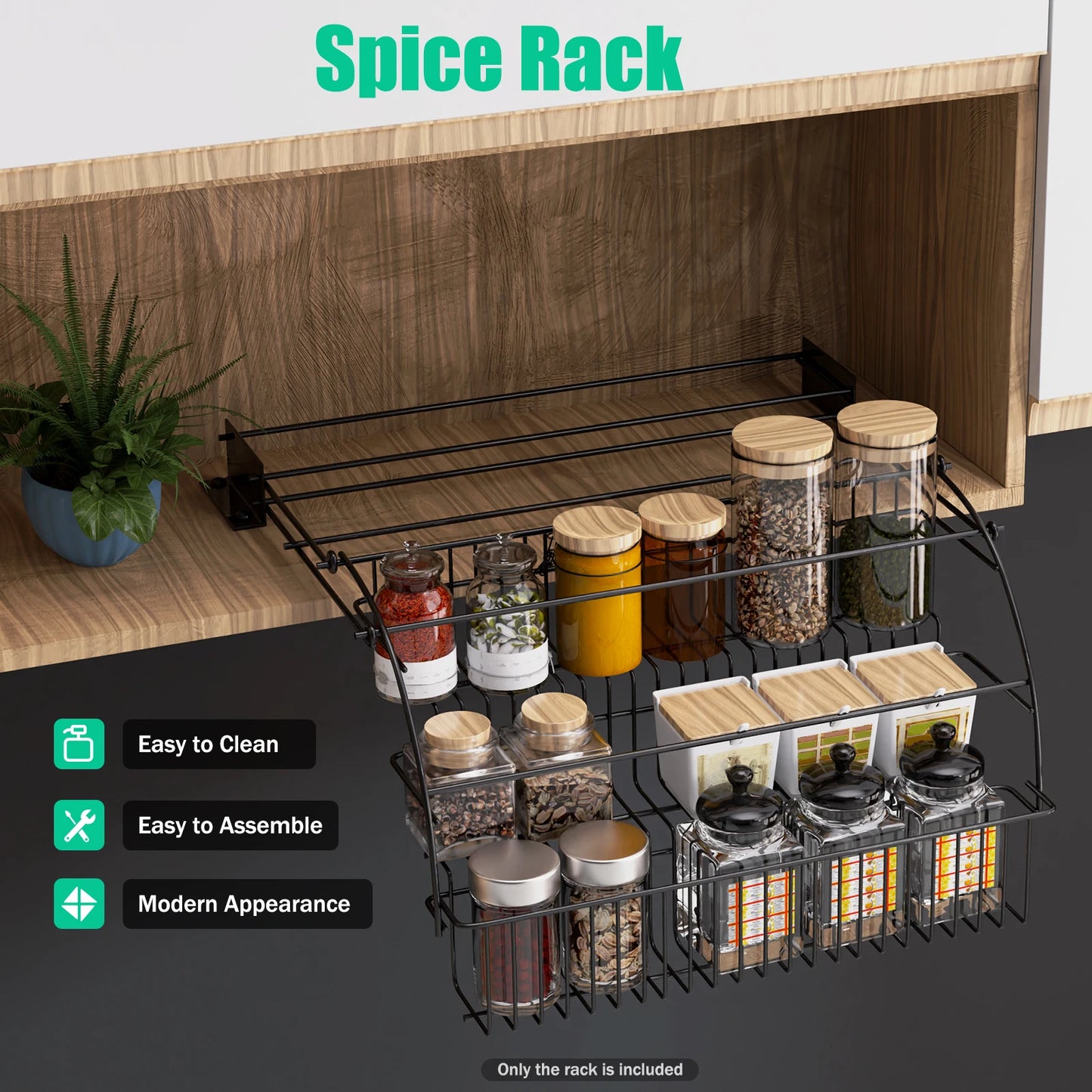 3-Tier Metal Spice Rack Organizer With Pull Down Cabinet Storage Shelf