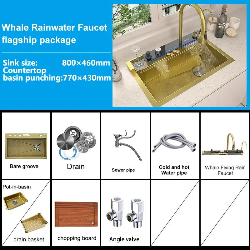 Telisiya Waterfall Stainless Steel Single Bowl Kitchen Sink Digital Display