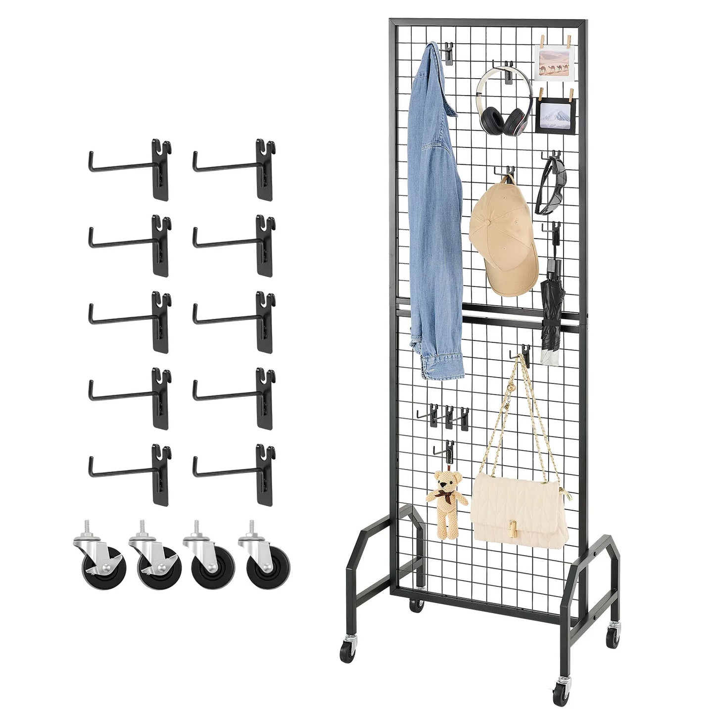 SucceBuy Carbon Steel Grid Wall Panel Display Rack With Wheels