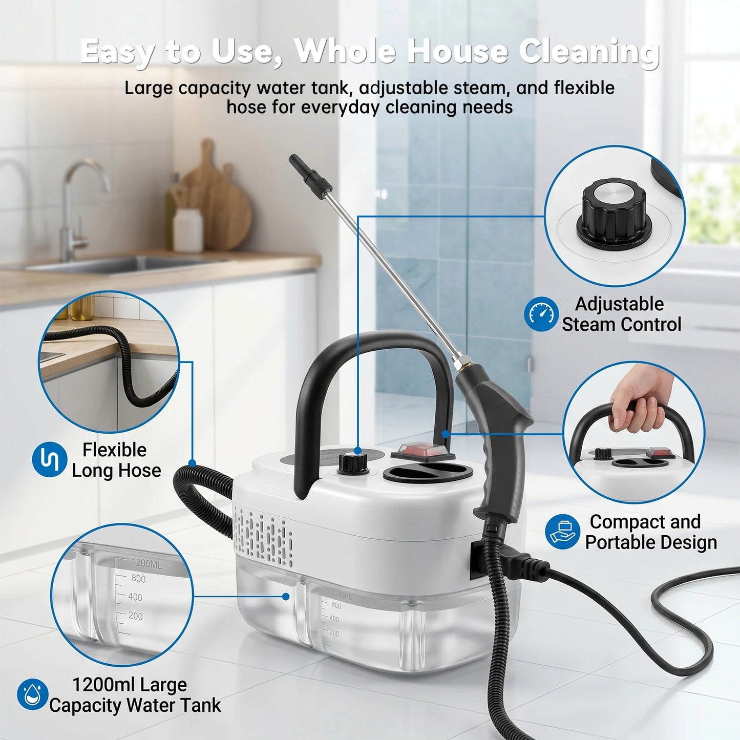 2500W High Temperature Handheld Steam Cleaner With US Plug