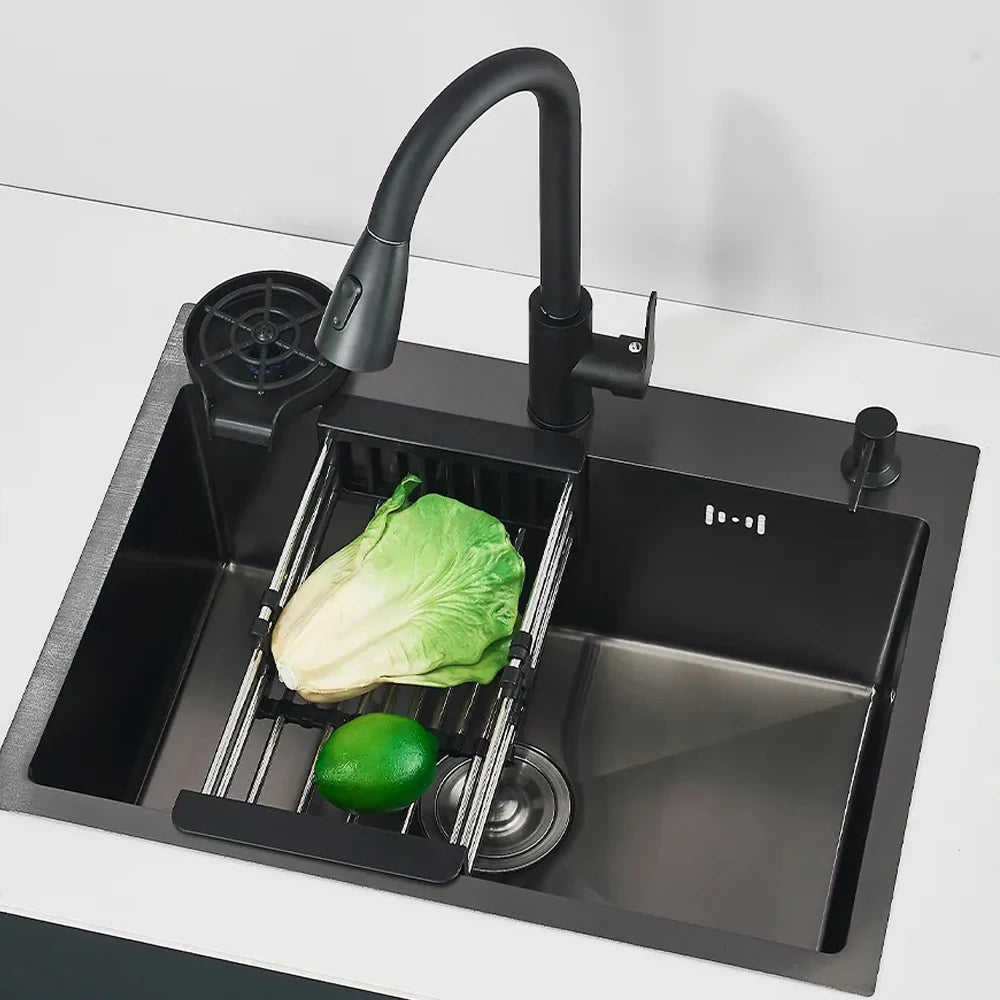 Stainless Steel Undermount Kitchen Sink With Integrated Faucet And Basin