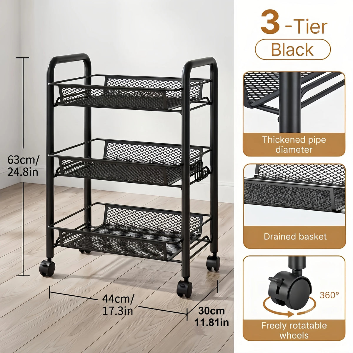 DO DOWIN Metal Mesh Rolling Storage Cart With Wheels for Kitchen Organization