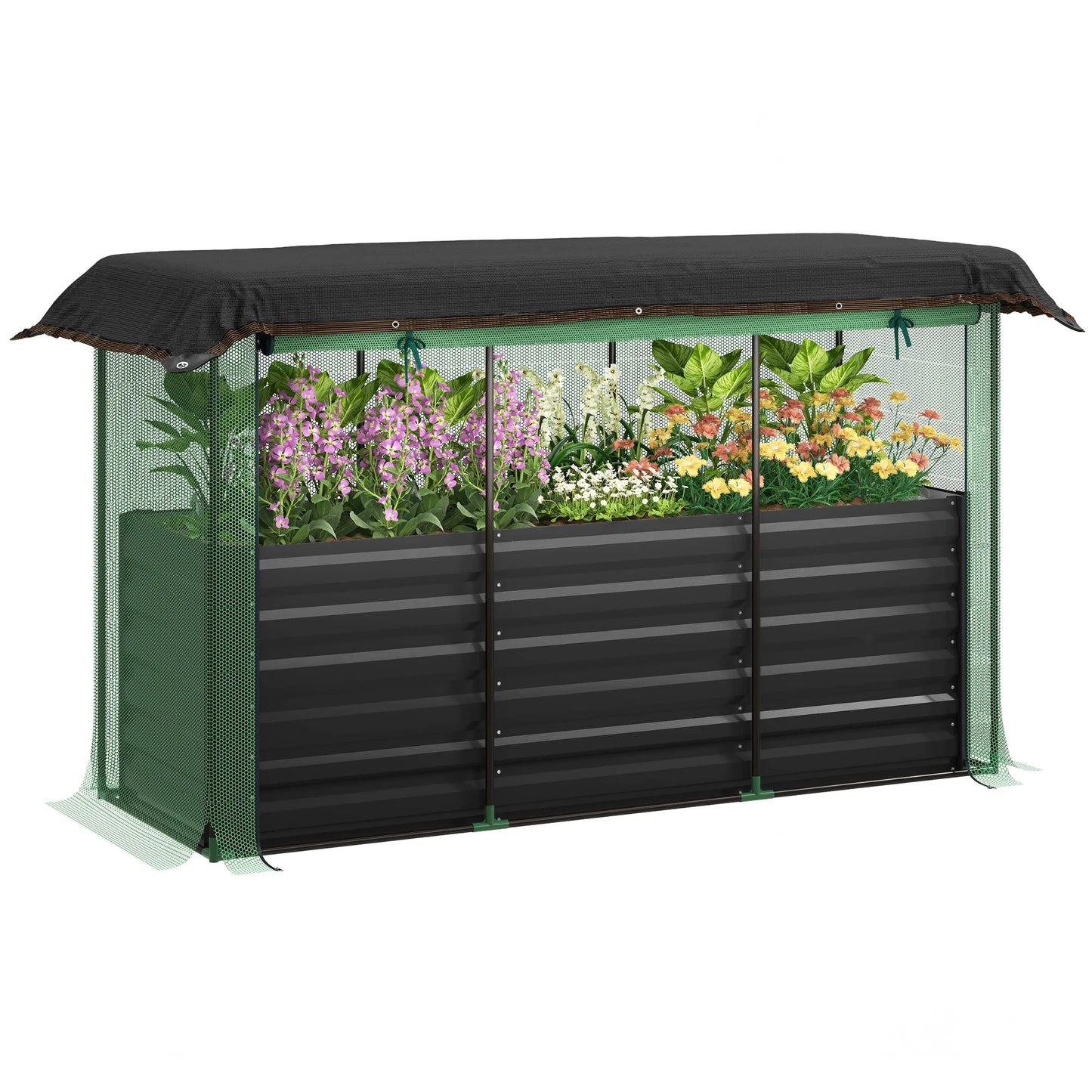 Outsunny Galvanized Metal Raised Garden Bed With Crop Cage And Shade Cloth