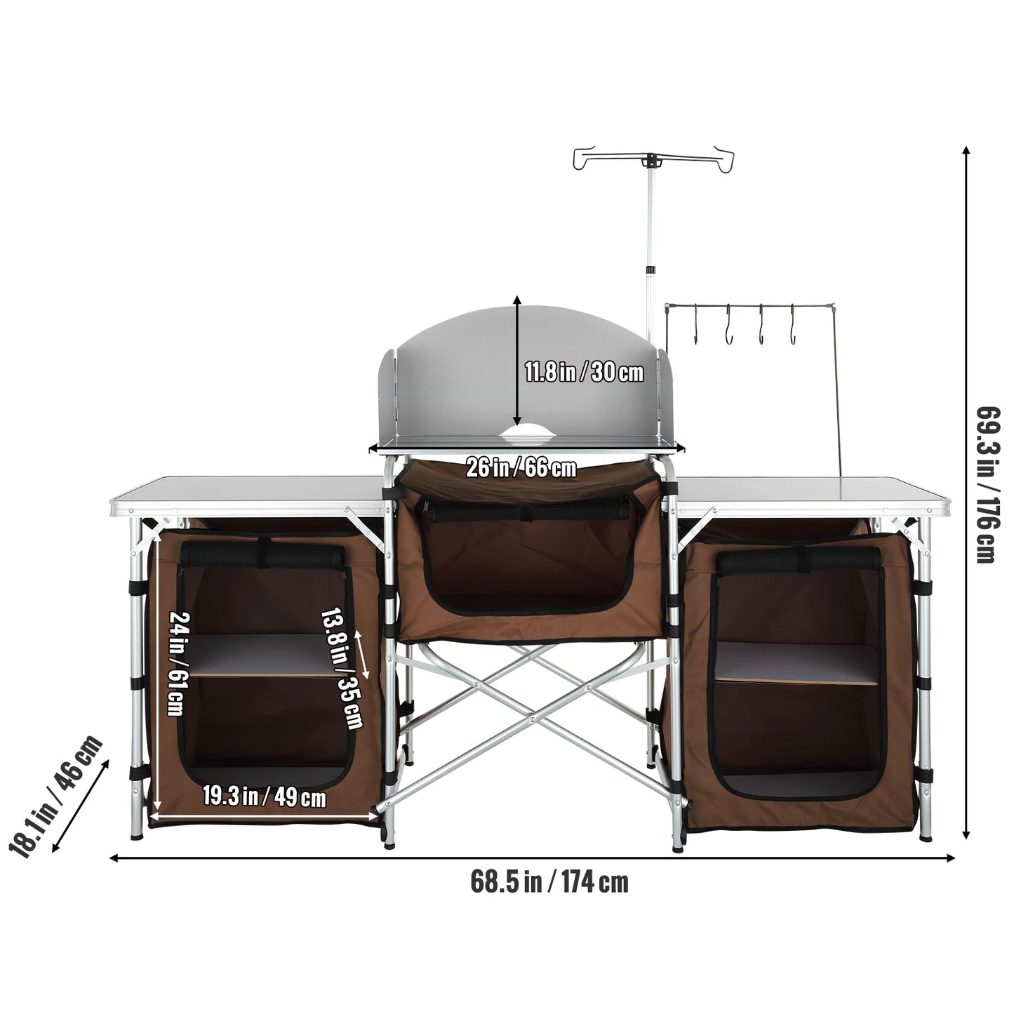 SucceBuy Foldable Camping Kitchen Table With Grilling Rack