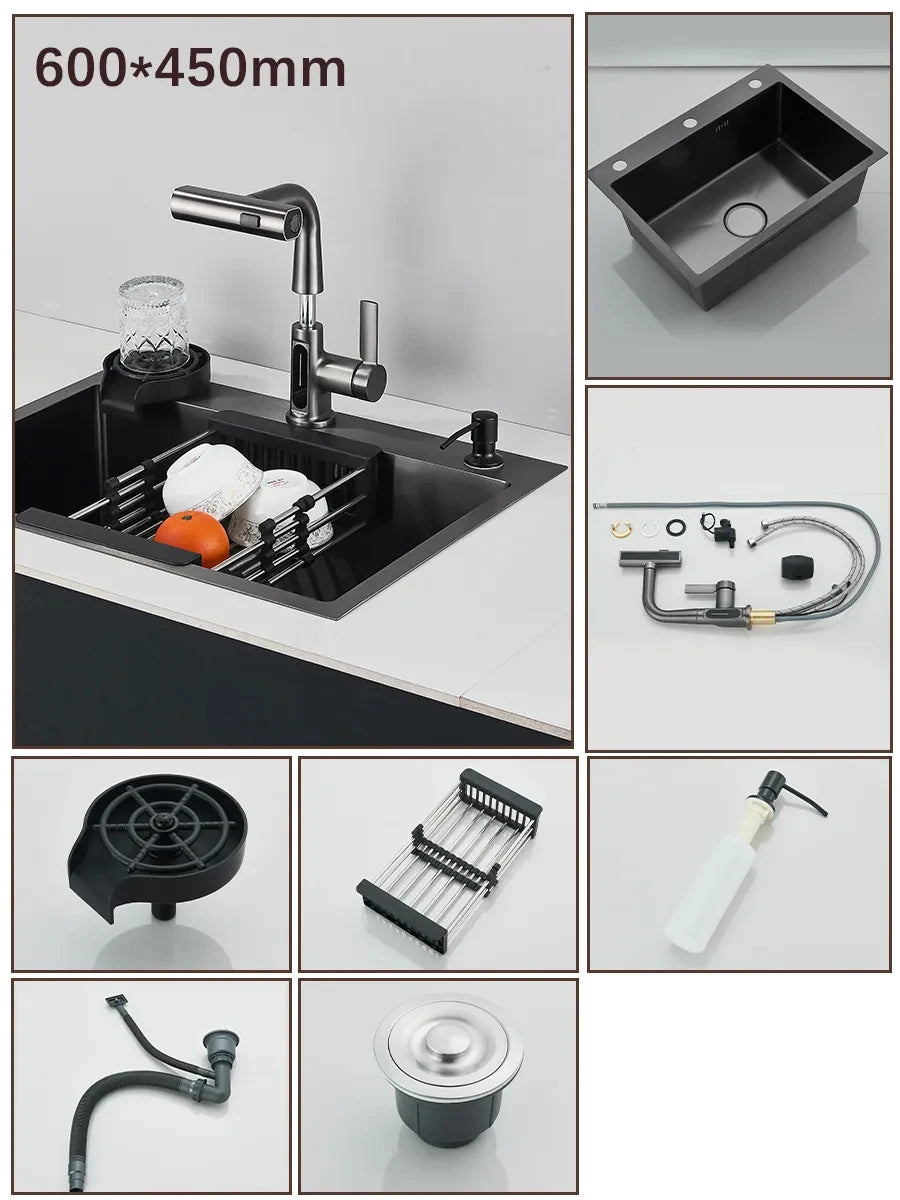 Stainless Steel Undermount Kitchen Sink With Integrated Faucet And Basin