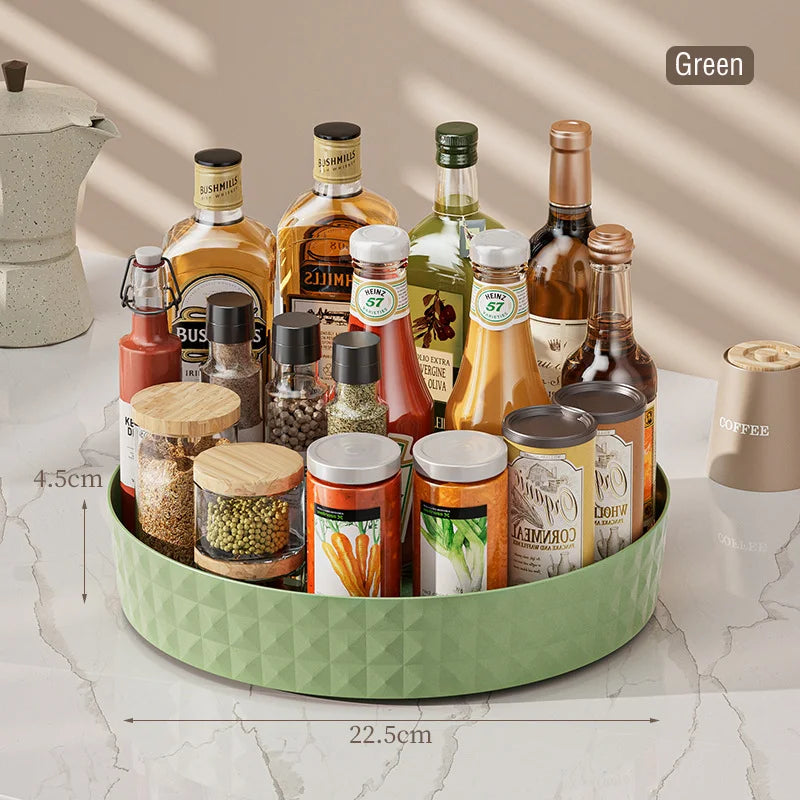 360 Degree Rotating Kitchen Spice Rack Plastic Storage Organizer Tray For Cabinet