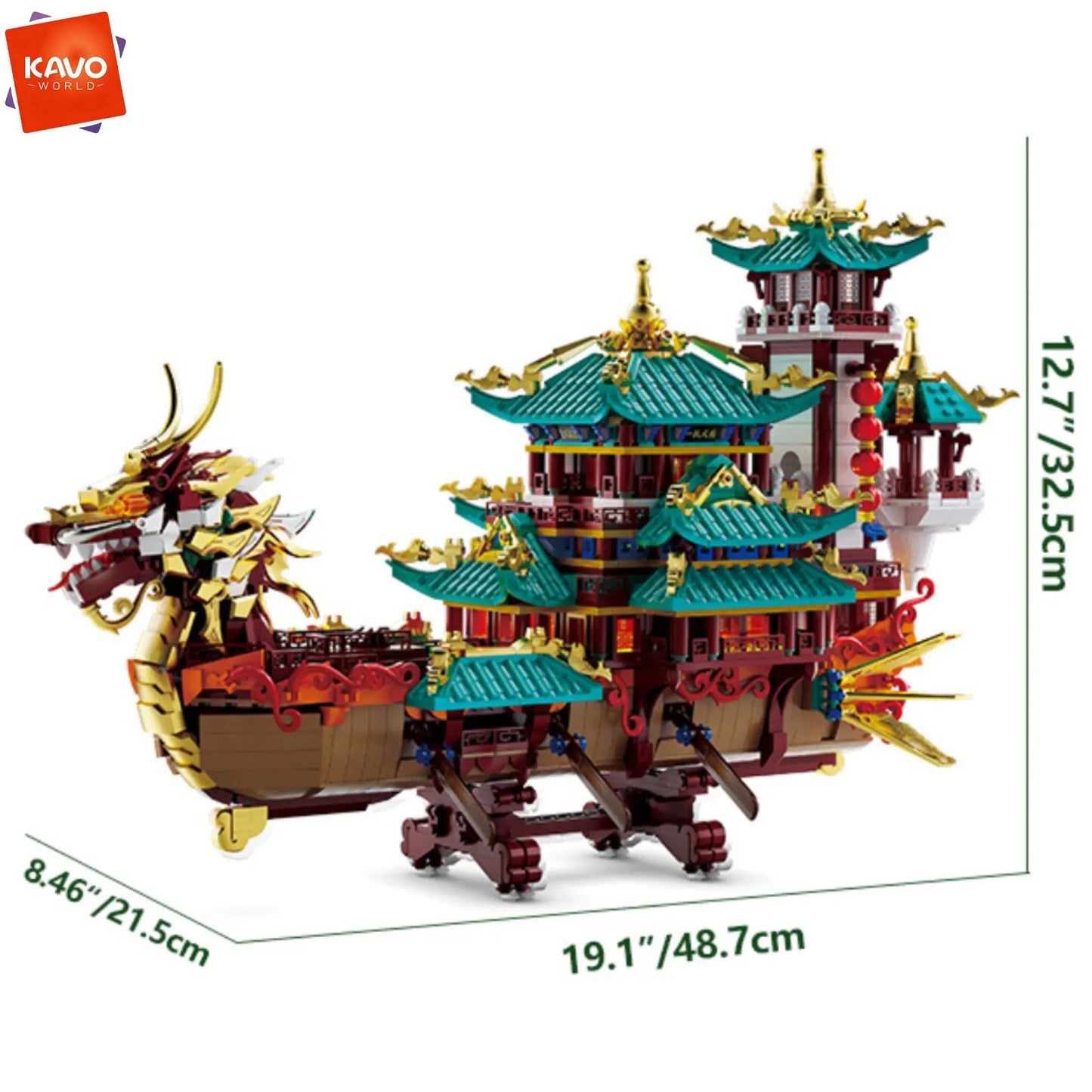 KAVOWORLD Chinese Dragon Boat Building Blocks Set With LED Light
