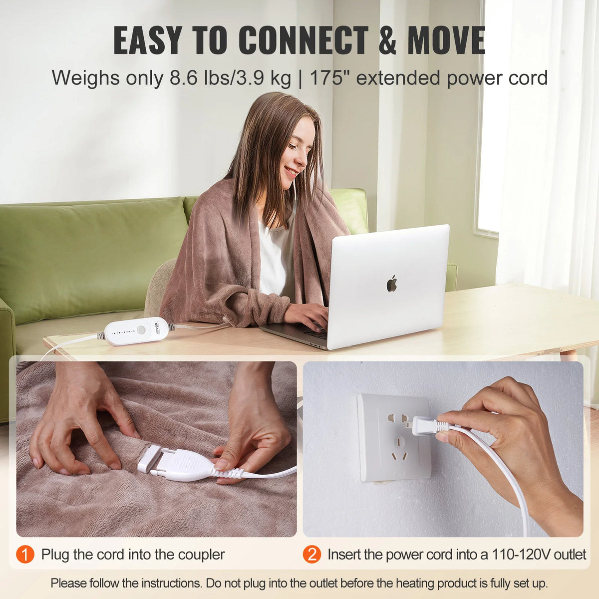 Electric Heated Throw Blanket With Timer And Adjustable Heat Controls