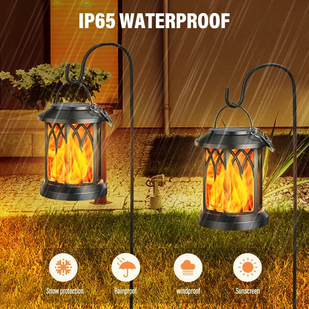 2 Pcs Solar Flame Hanging Outdoor Garden Lamp