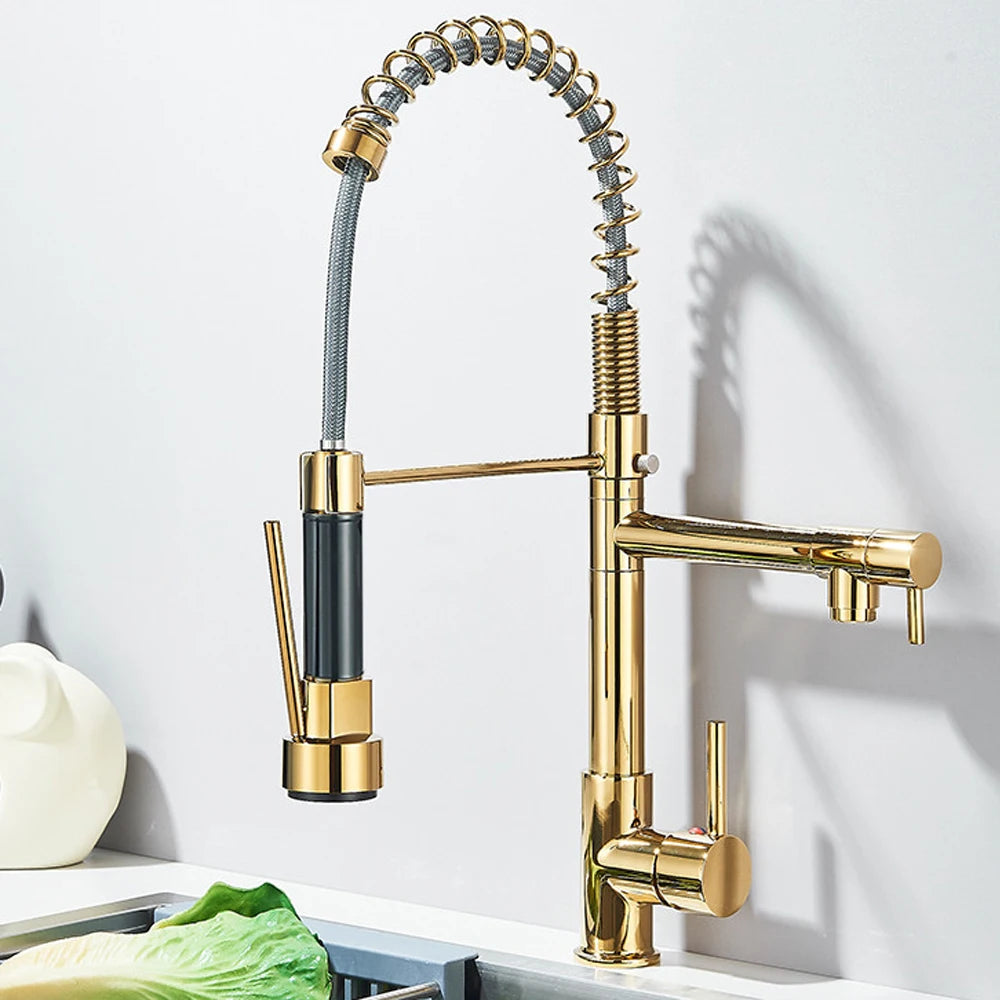 Shbshaimy Rose Gold Chrome Deck Mount Pull Down Kitchen Faucet