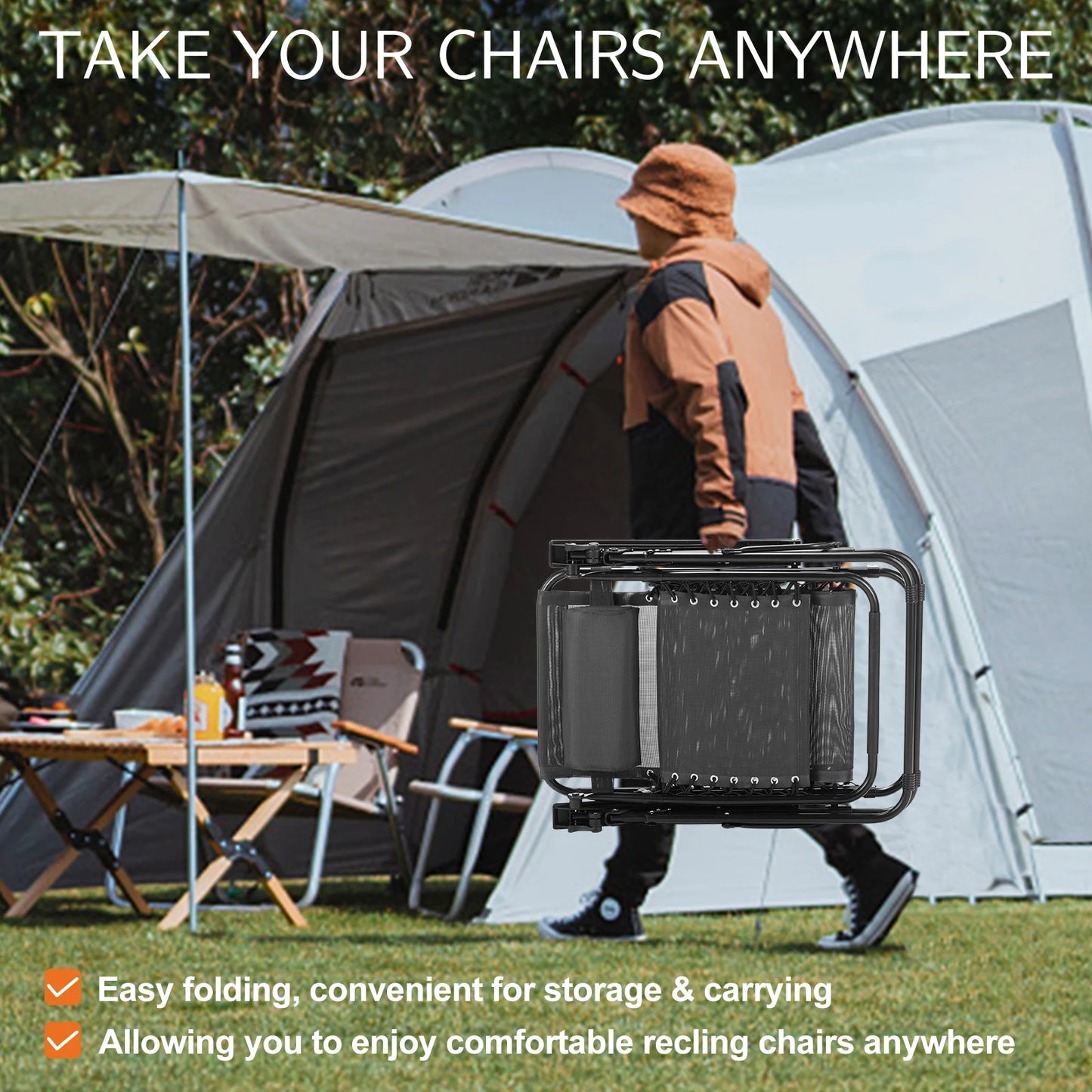 JHK Zero Gravity Portable Outdoor Recliner With Cup Holder