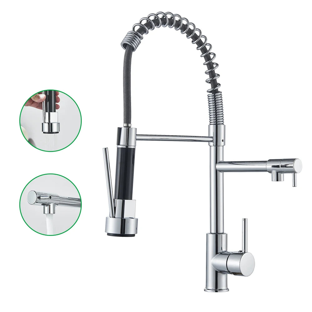 Shbshaimy Rose Gold Chrome Deck Mount Pull Down Kitchen Faucet