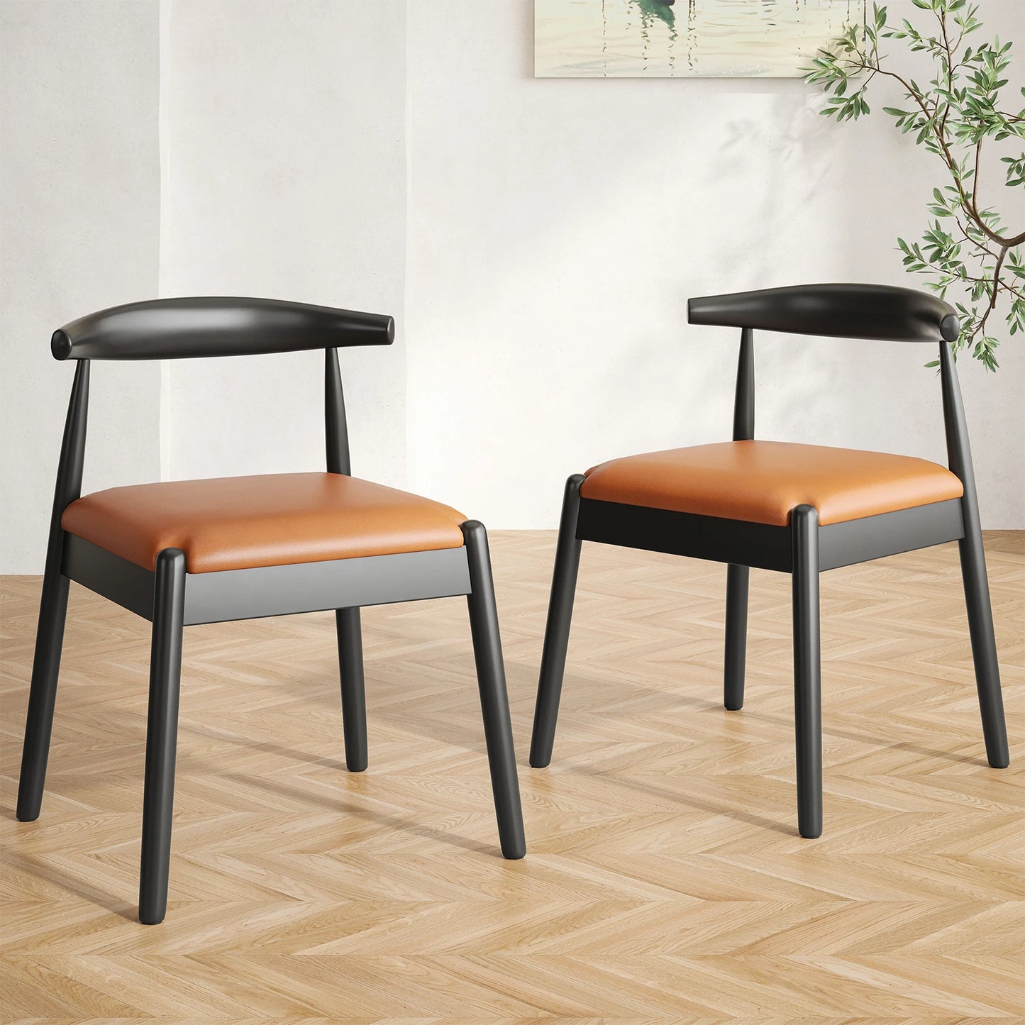 Farini Mid Century Modern Dining Chairs With Solid Wood Legs