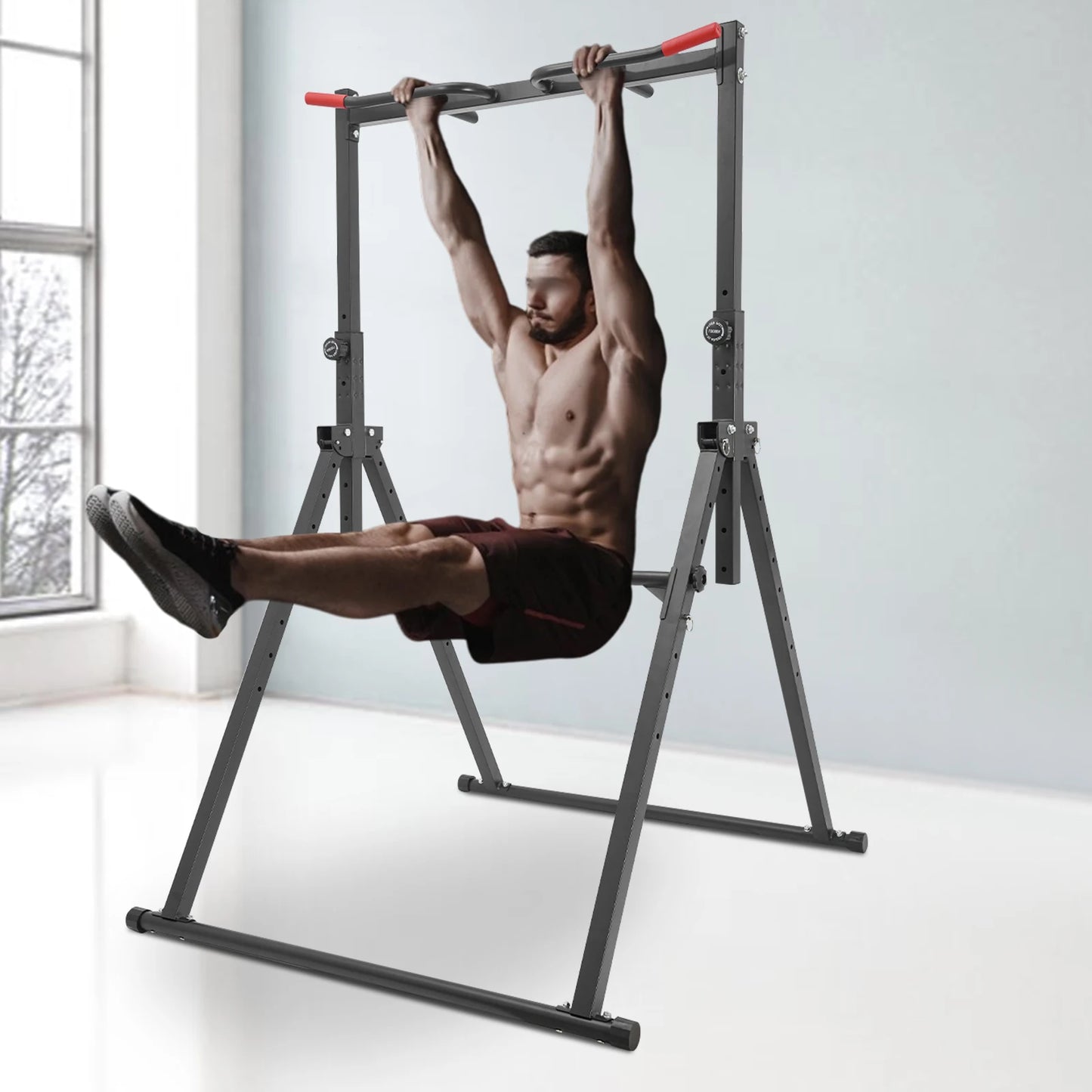 Height Adjustable Pull Up Bar Dip Station Power Tower Workout Chin Up Gym Equipment