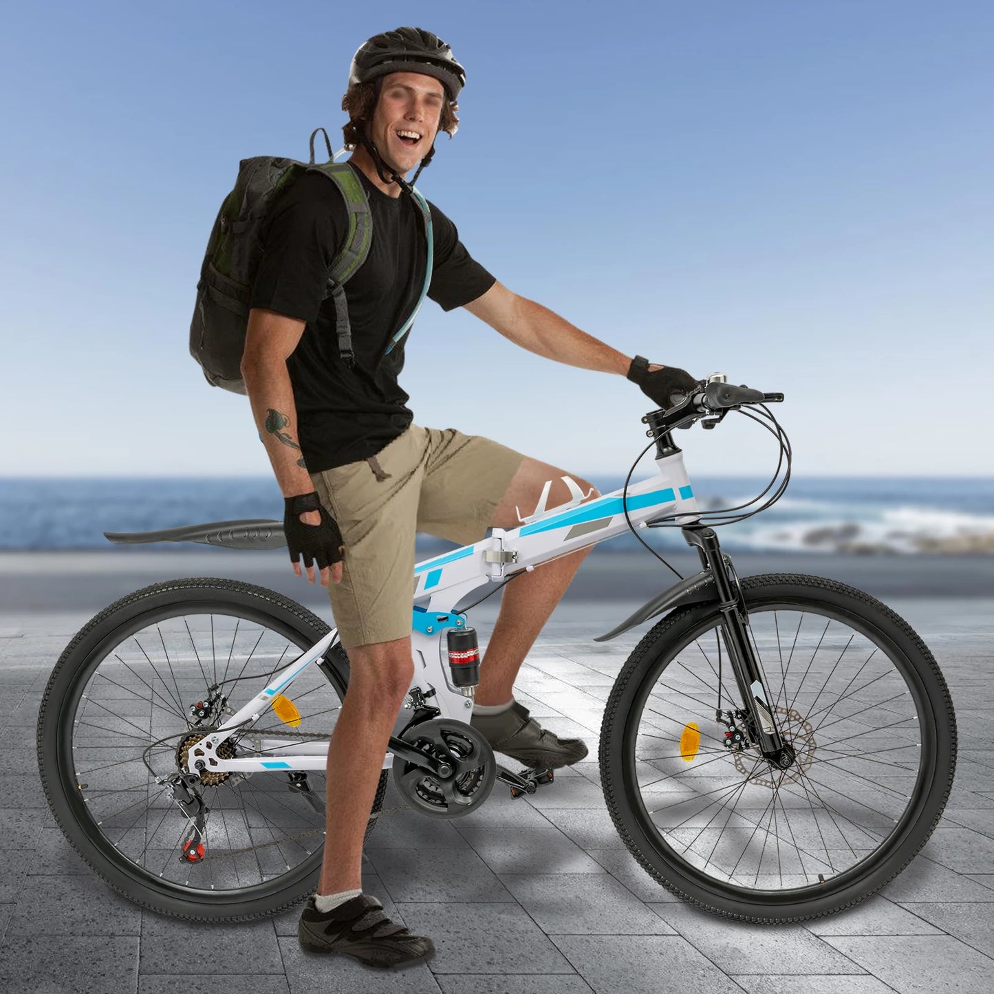 Folding Mountain Bike 21 Speed Steel Dual Disc Brakes