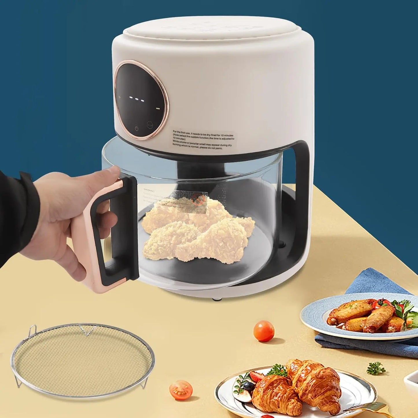 Portable Glass Digital Air Fryer With Eight Preset Cooking Modes And Fast Preheat