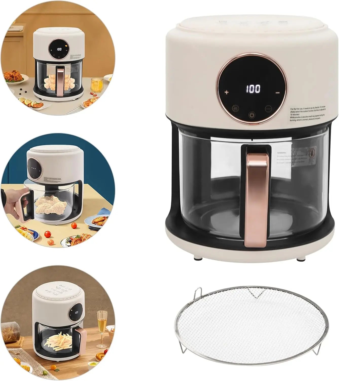 Portable Glass Digital Air Fryer With Eight Preset Cooking Modes And Fast Preheat