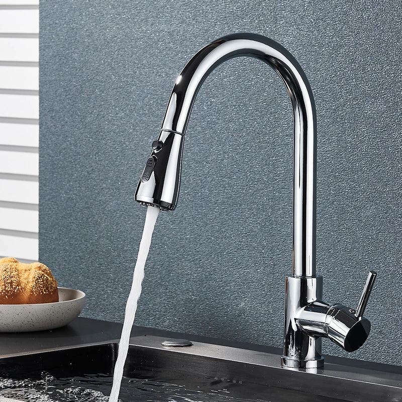 MYQualife Deck Mounted Pull Out Kitchen Sink Faucet