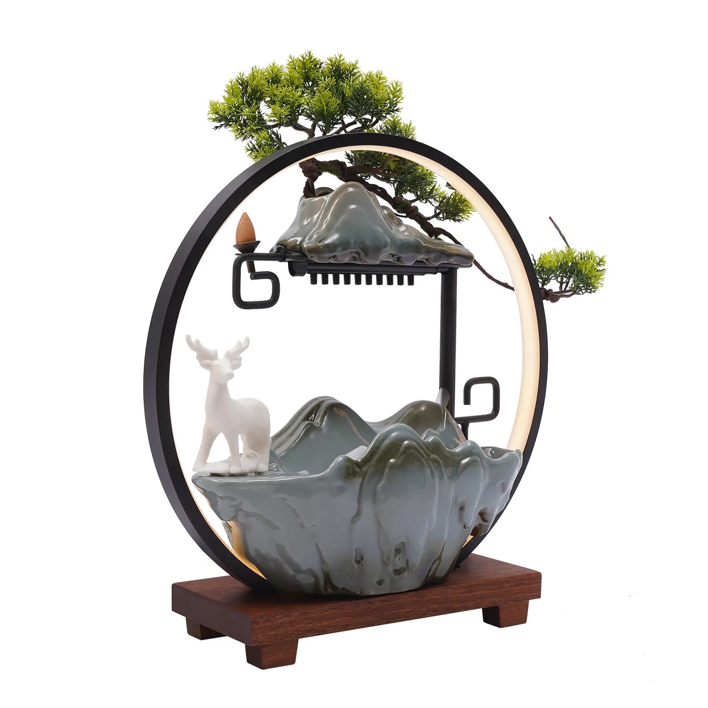 Bymaocer Ceramic Tabletop Water Fountain LED Mist Effect Decor