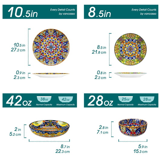 Malacasa Premium Porcelain Ceramic Dinnerware Set Bohemian Plant Design