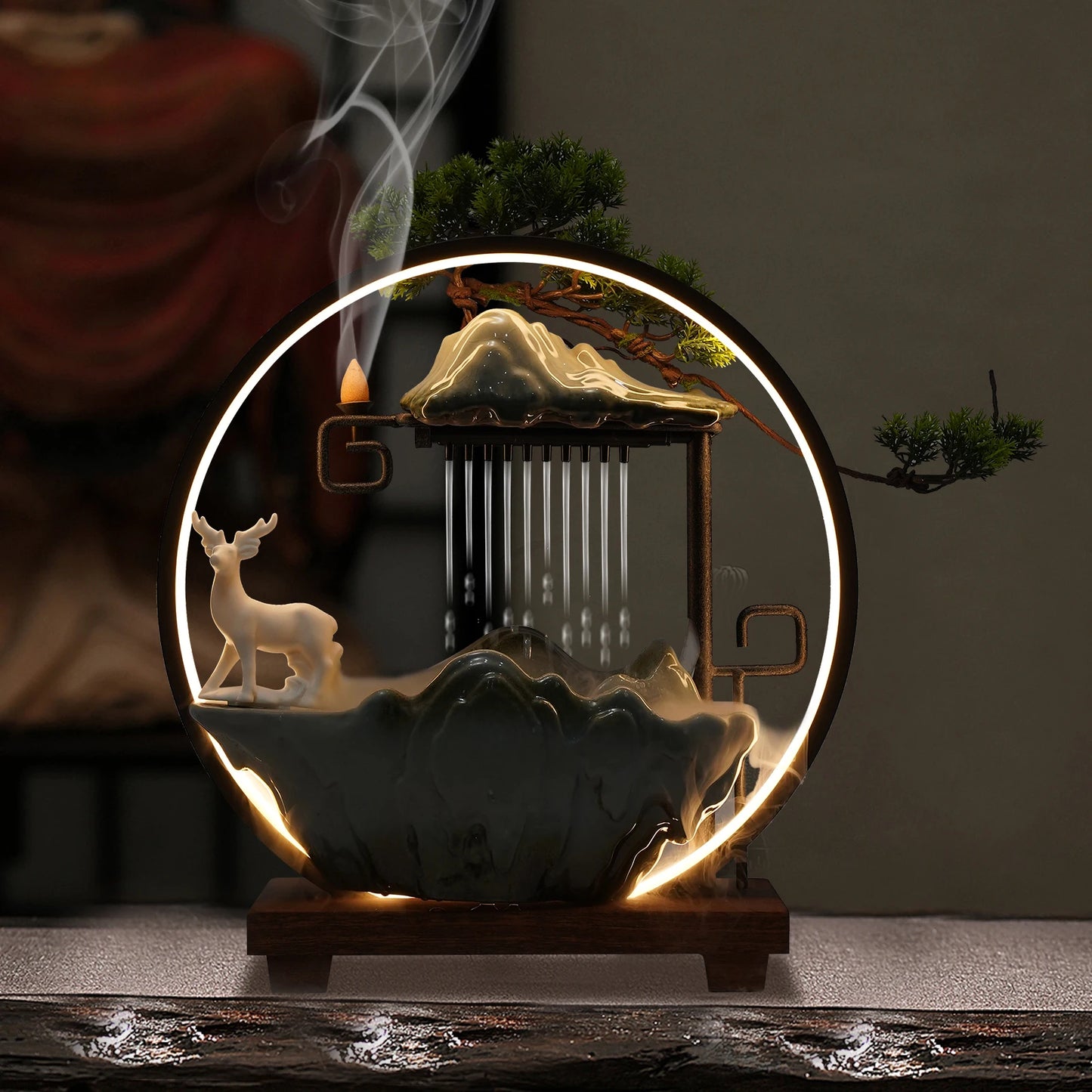 Bymaocer Ceramic Tabletop Water Fountain LED Mist Effect Decor