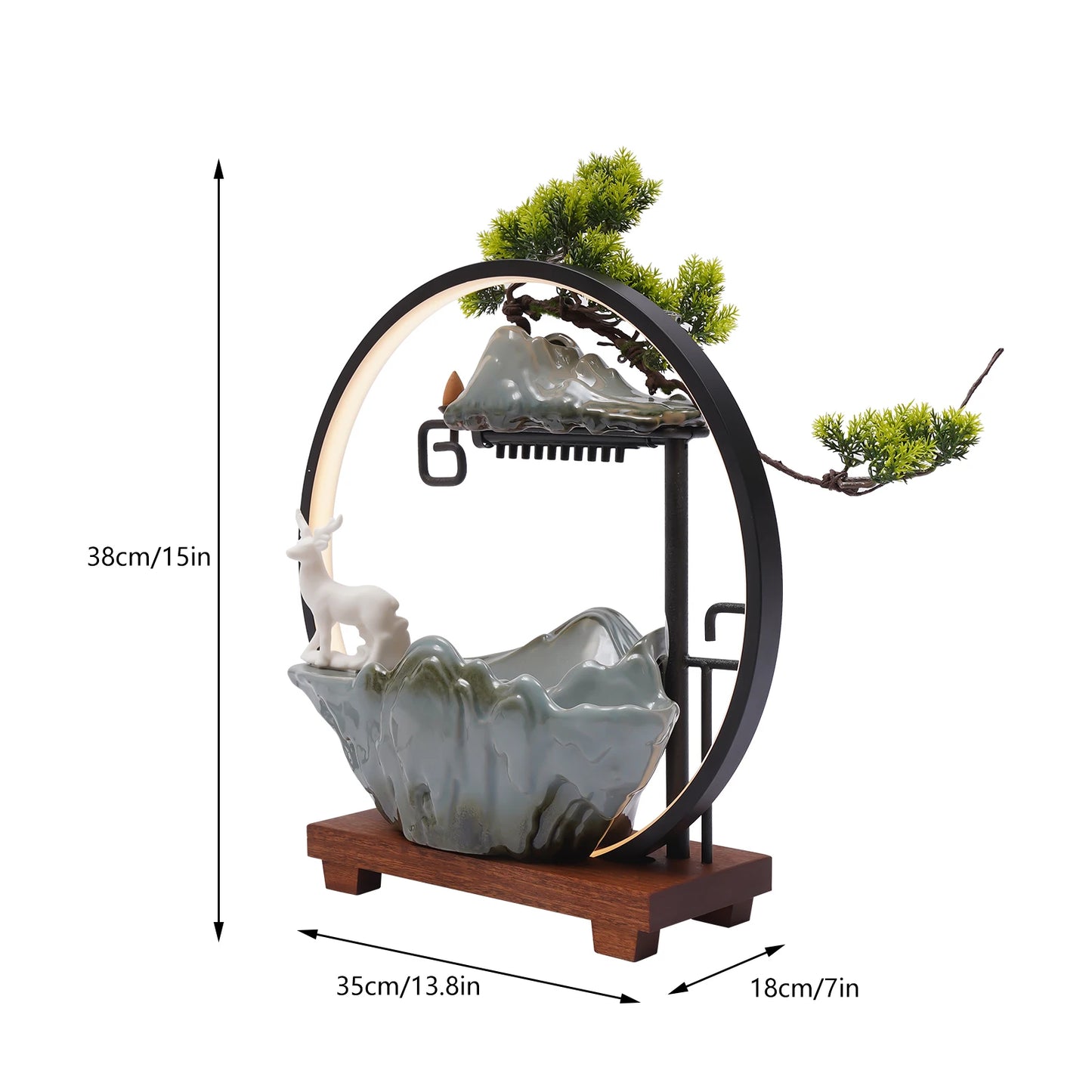 Bymaocer Ceramic Tabletop Water Fountain LED Mist Effect Decor