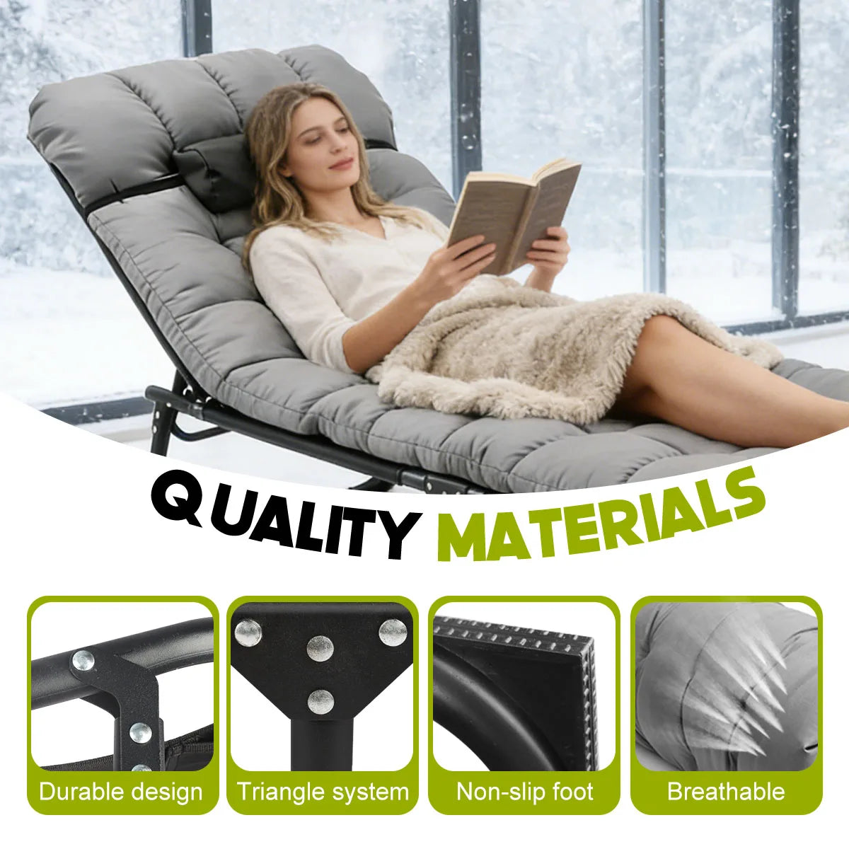 Adjustable Folding Camping Lounge Chair With Removable Cushion