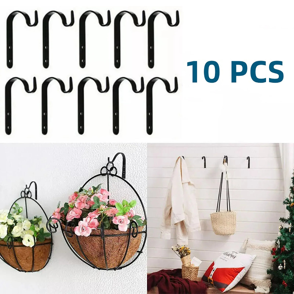 Wrought Iron Wall Hook Brackets for Hanging Plants and Lanterns