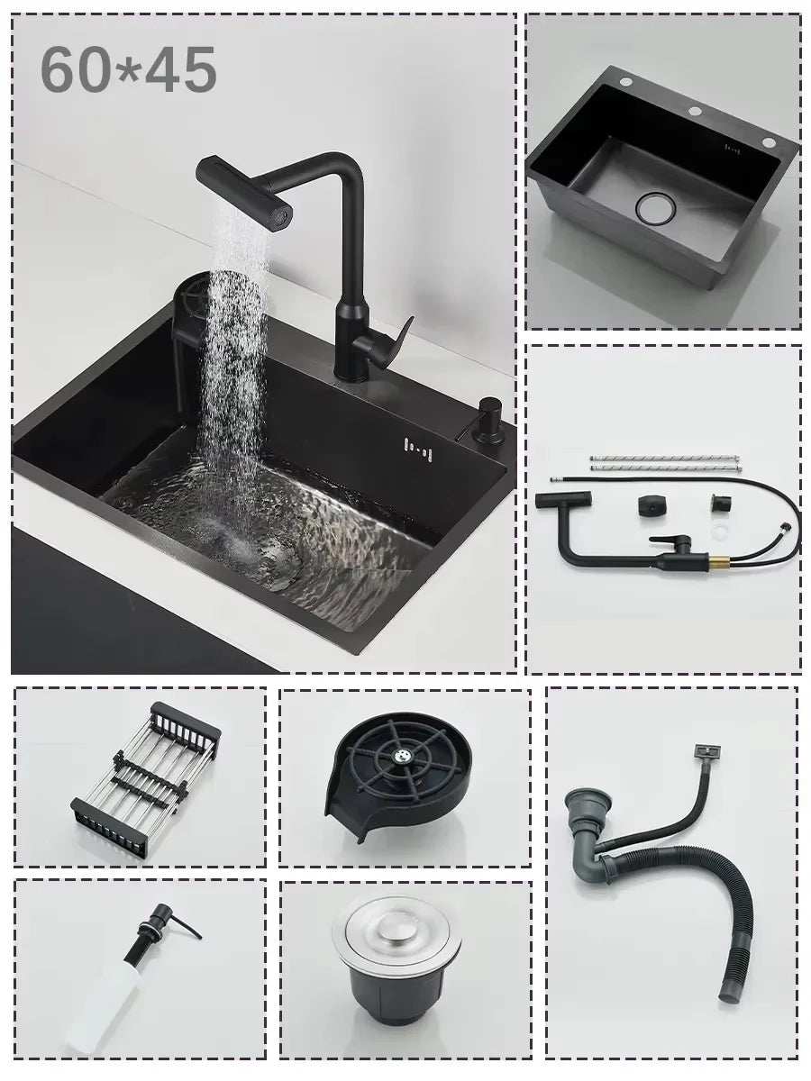 Stainless Steel Undermount Kitchen Sink With Integrated Faucet And Basin