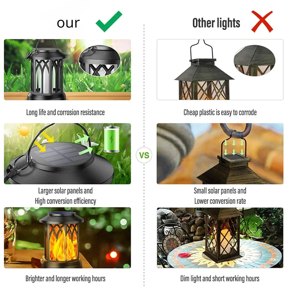 2 Pcs Solar Flame Hanging Outdoor Garden Lamp