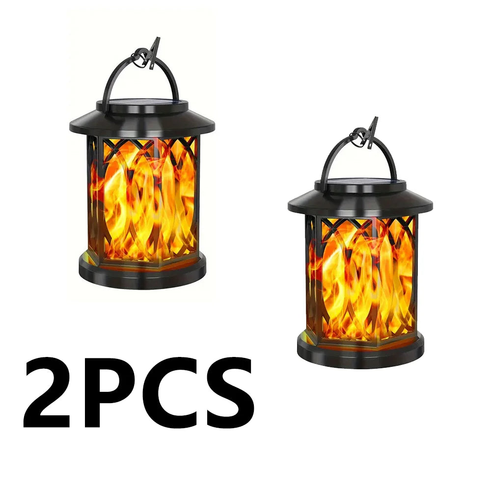 2 Pcs Solar Flame Hanging Outdoor Garden Lamp