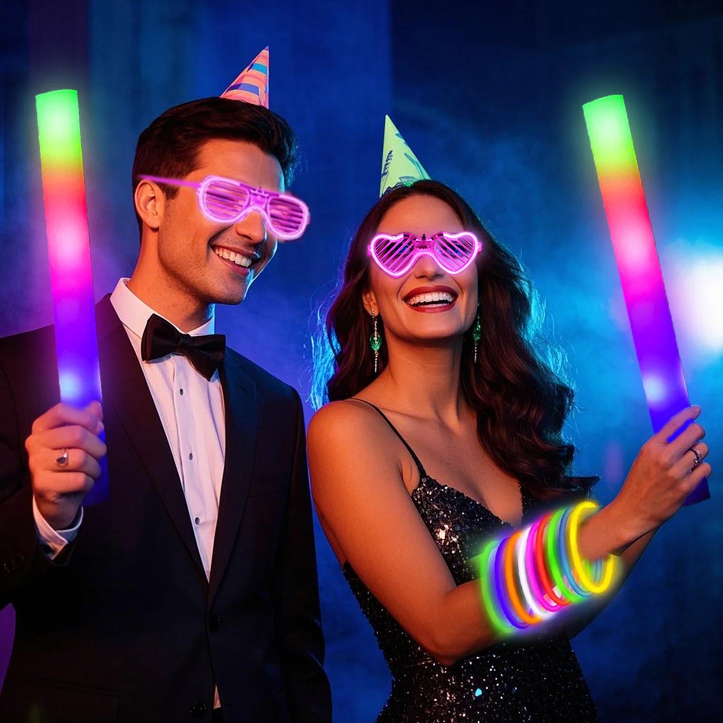 Glowing Party Decoration Set With Led Glasses And Foam Sticks