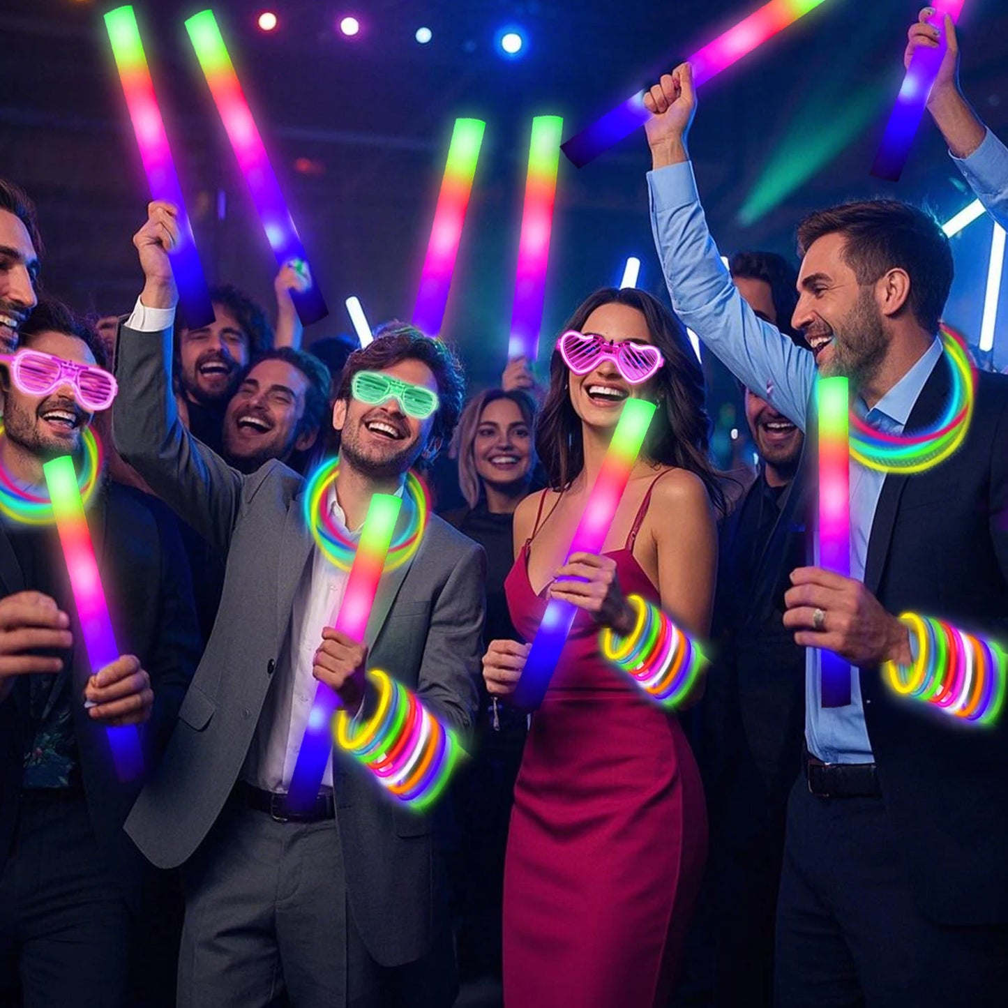 Glowing Party Decoration Set With Led Glasses And Foam Sticks
