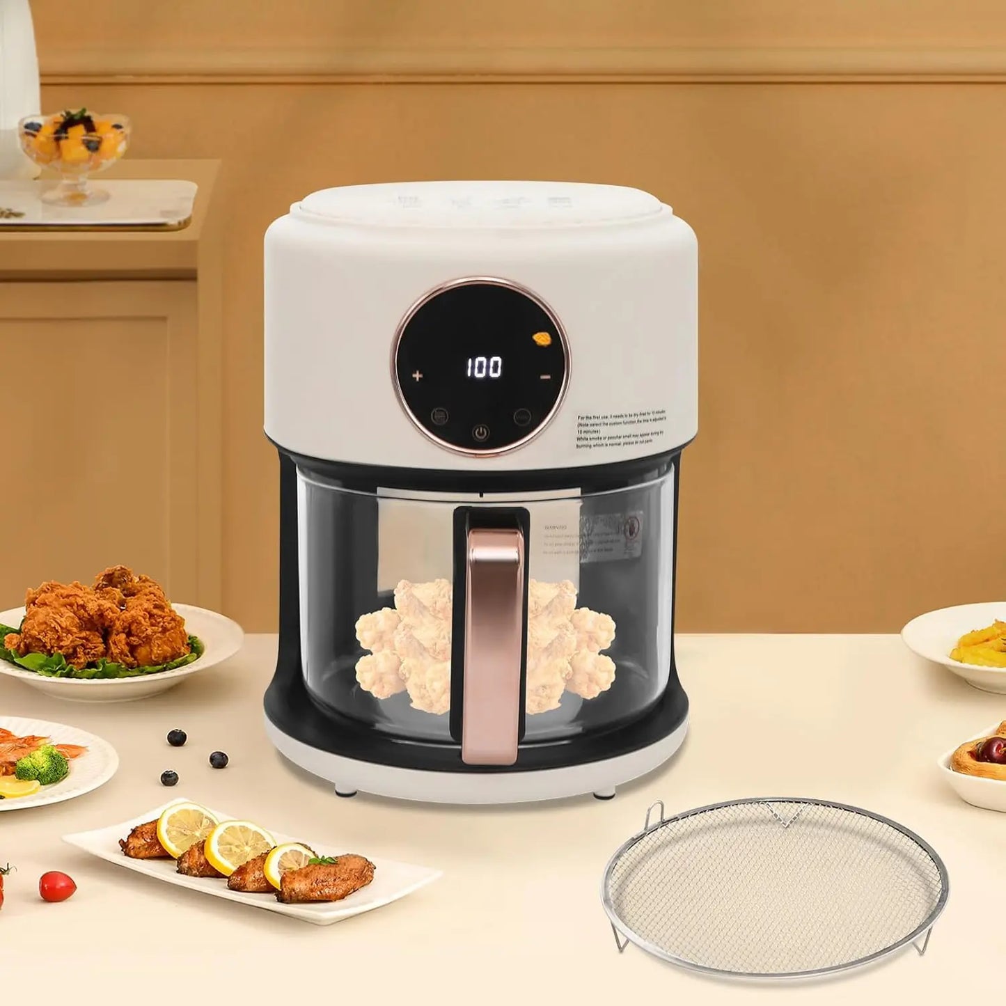 Portable Glass Digital Air Fryer With Eight Preset Cooking Modes And Fast Preheat