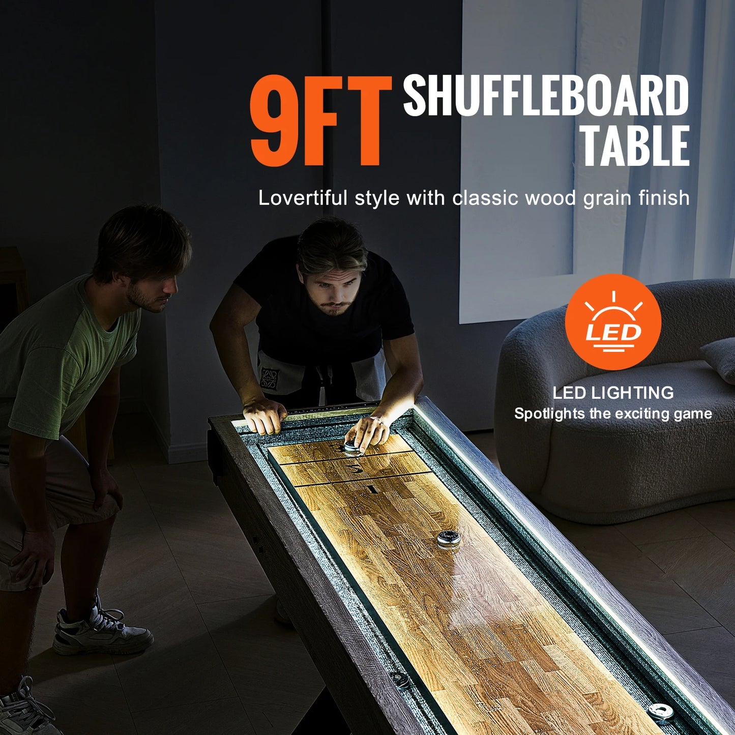SucceBuy Led Shuffleboard Table With Bowling Combo For Family Games