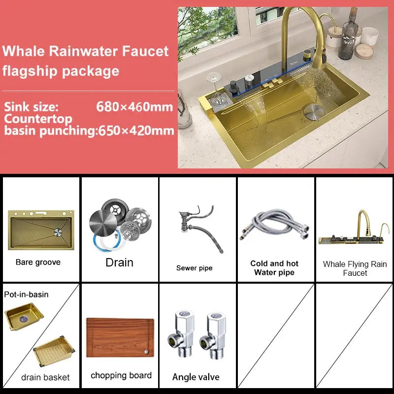 Telisiya Waterfall Stainless Steel Single Bowl Kitchen Sink Digital Display