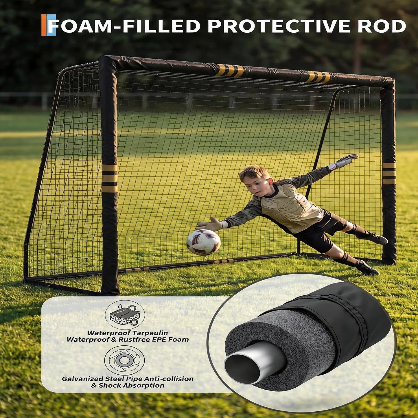 HiMISS Heavy Duty Steel Backyard Soccer Goal With Padded Posts