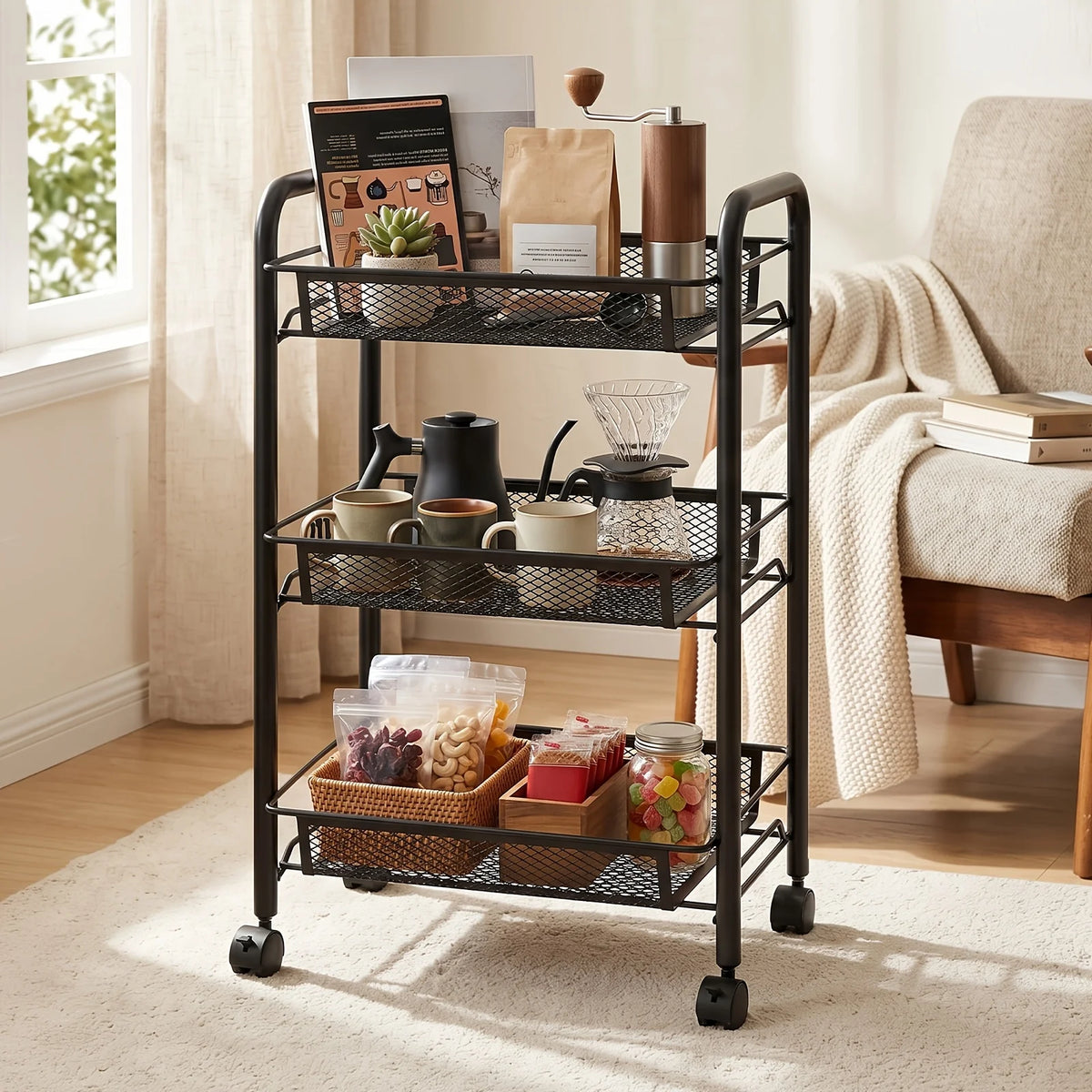 DO DOWIN Metal Mesh Rolling Storage Cart With Wheels for Kitchen Organization