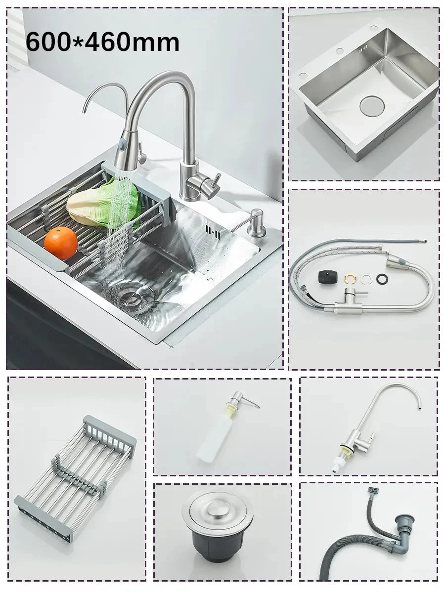 Stainless Steel Undermount Kitchen Sink With Integrated Faucet And Basin